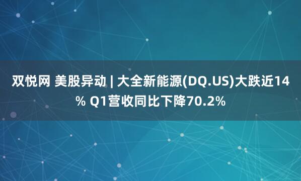 双悦网 美股异动 | 大全新能源(DQ.US)大跌近14% Q1营收同比下降70.2%