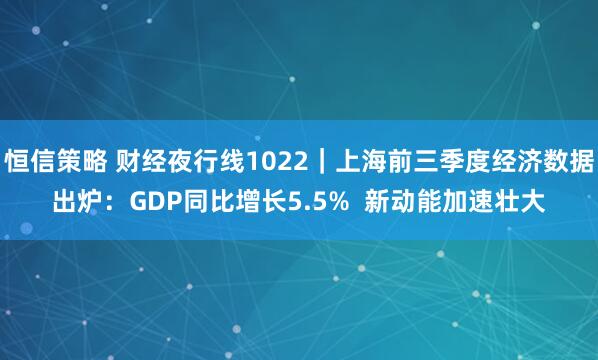 恒信策略 财经夜行线1022｜上海前三季度经济数据出炉：GDP同比增长5.5%  新动能加速壮大